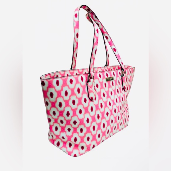 Kate Spade Laurel Way Pink, Red and White Geometric Ikat Posy Tote - Picture 2 of 10